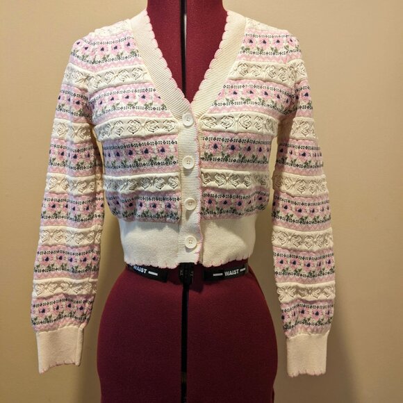 RSQ Women's Cropped Floral Knit Cardigan – Size M - Picture 1 of 10